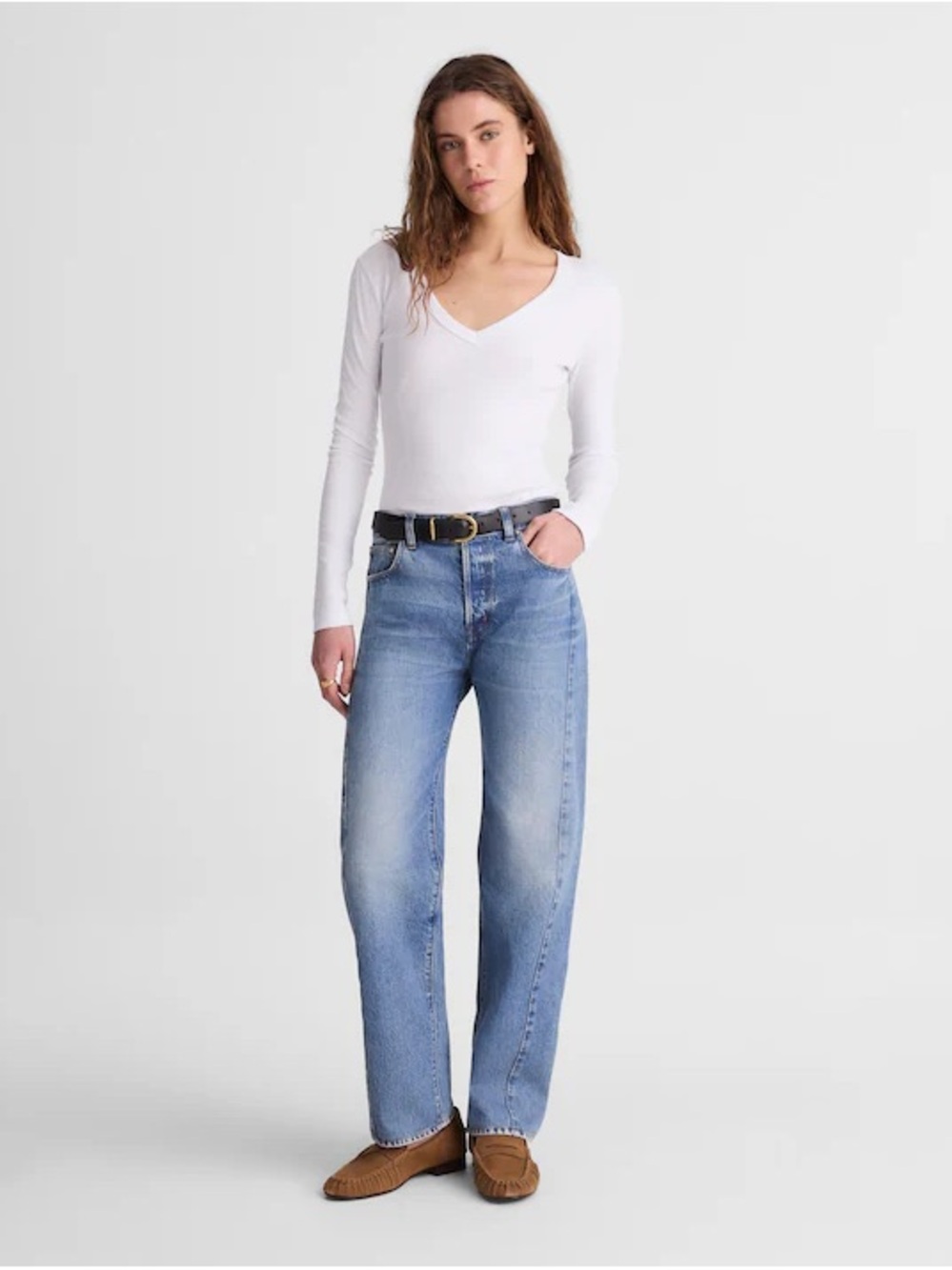 Madewell Pieced Barrel-Leg Jeans Womens Rockcastle Wash-Rigid Size 25 EUC